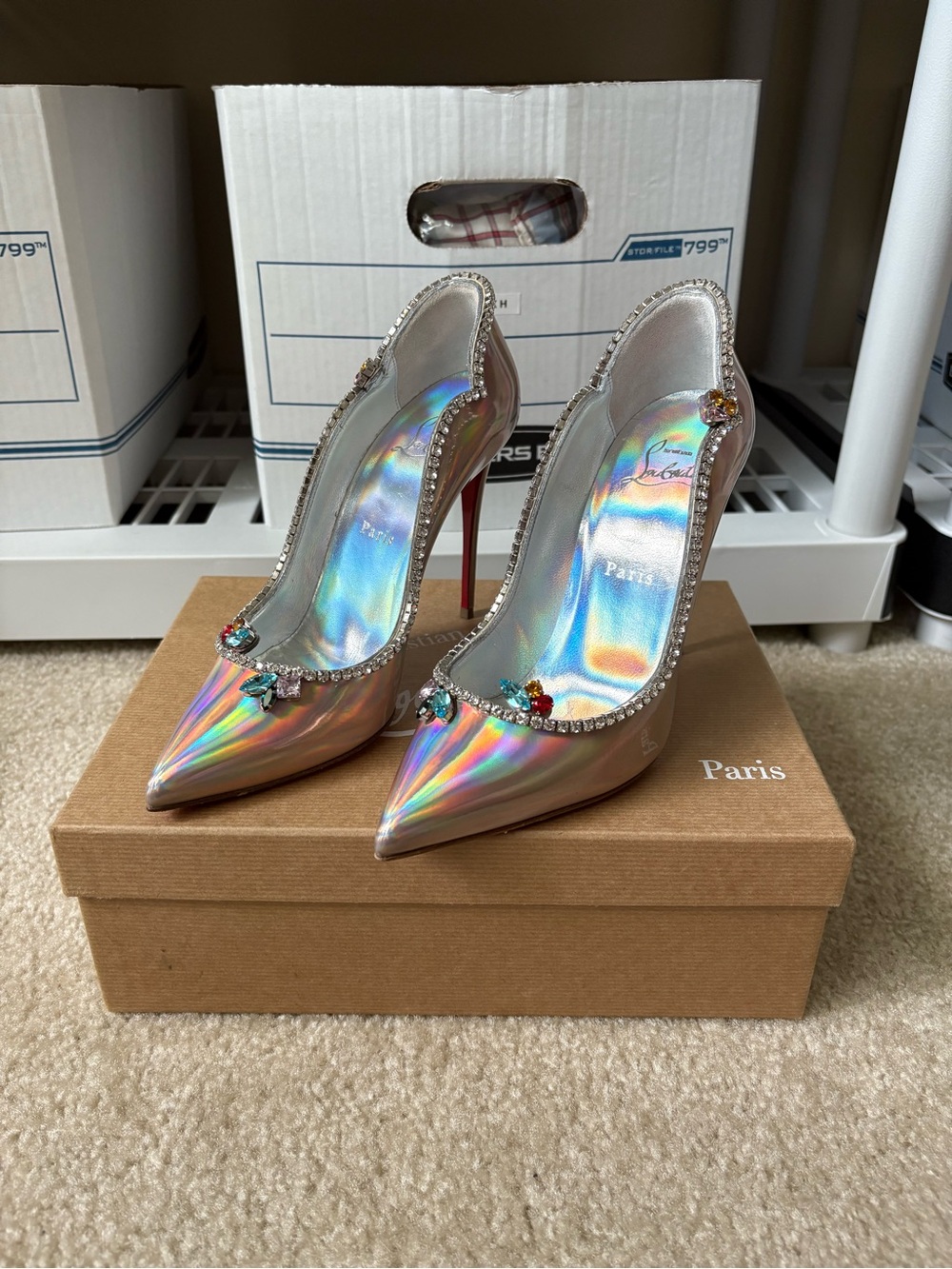 Christian Louboutin Chick Queen 100 Heel Patent Physic Wood Rose Womens 38